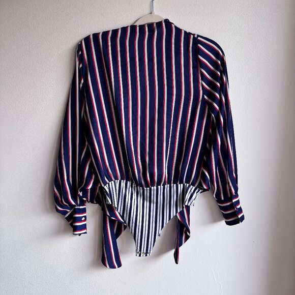 SzS Zara Wrap Bodysuit with Knotted Front & Red/Blue Stripes - EUC - Picture 5 of 12